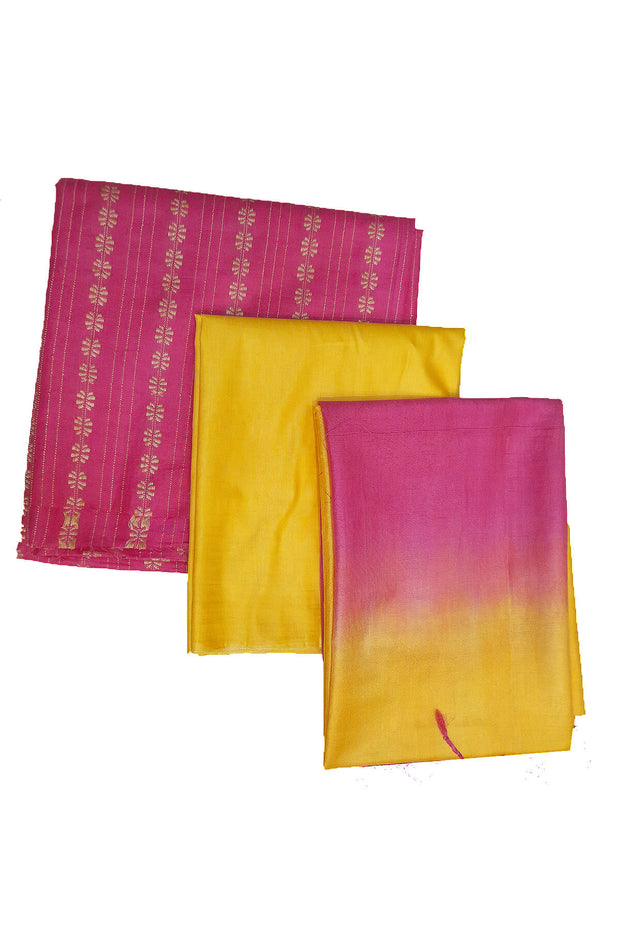 3 piece salwar suit material in pink & yellow