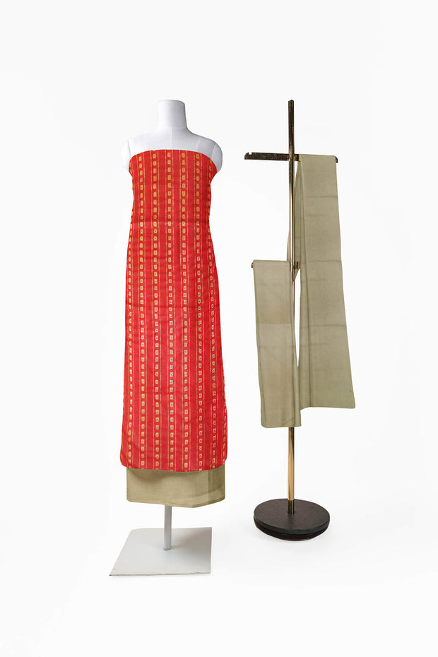 3 piece salwar suit material in red & beige