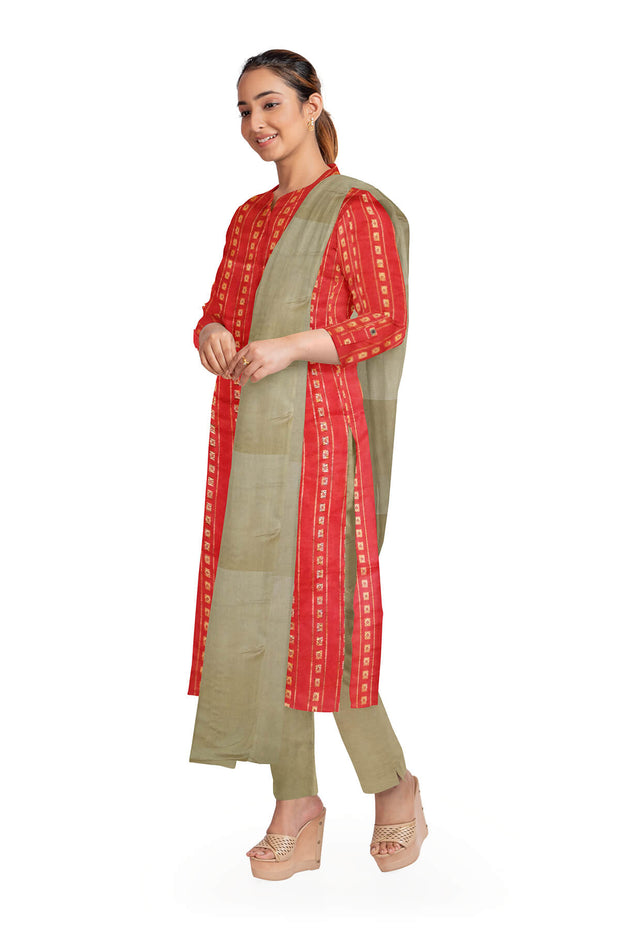 3 piece salwar suit material in red & beige