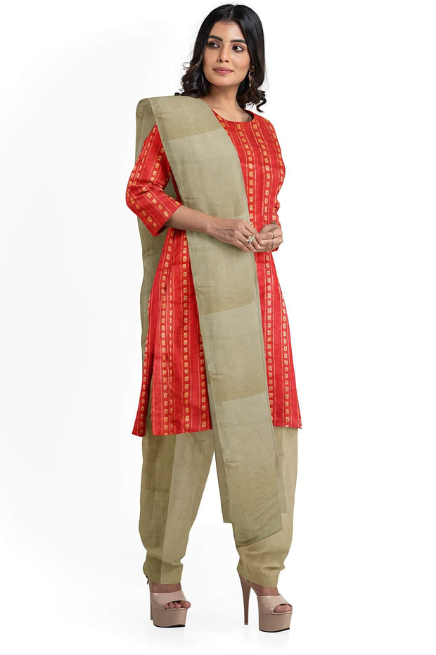 3 piece salwar suit material in red & beige