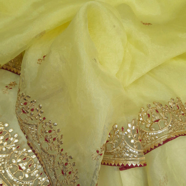 Light lemon  colour organza saree with gotta patti work