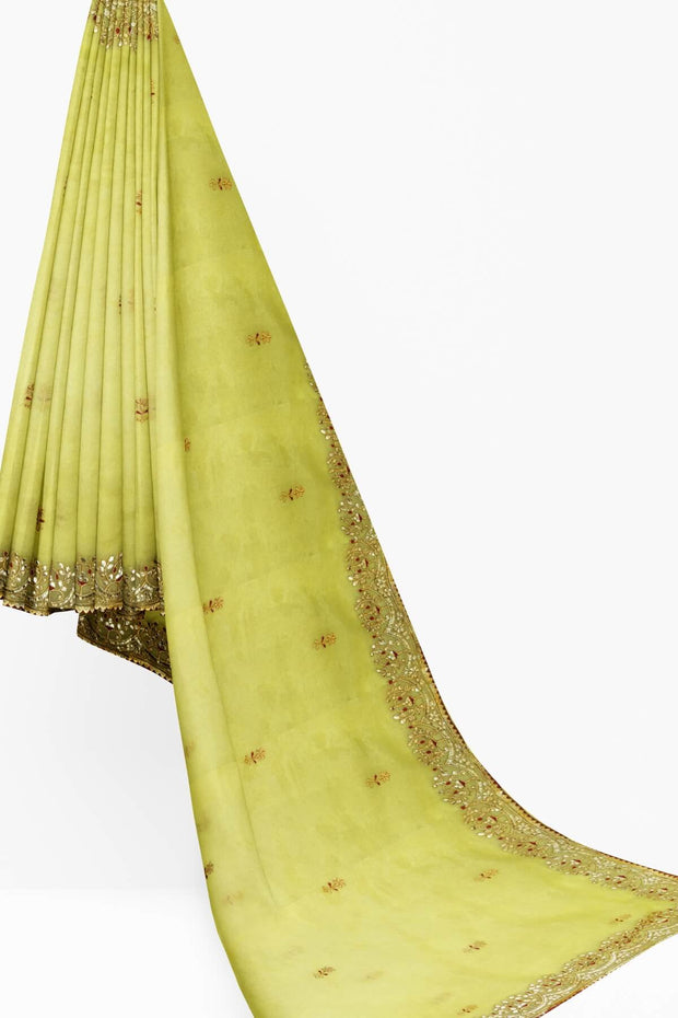 Light lemon  colour organza saree with gotta patti work