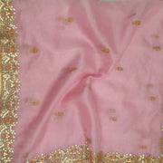 Pink organza saree with gotta patti work