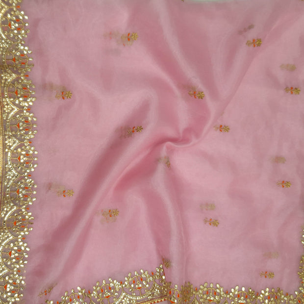 Pink organza saree with gotta patti work
