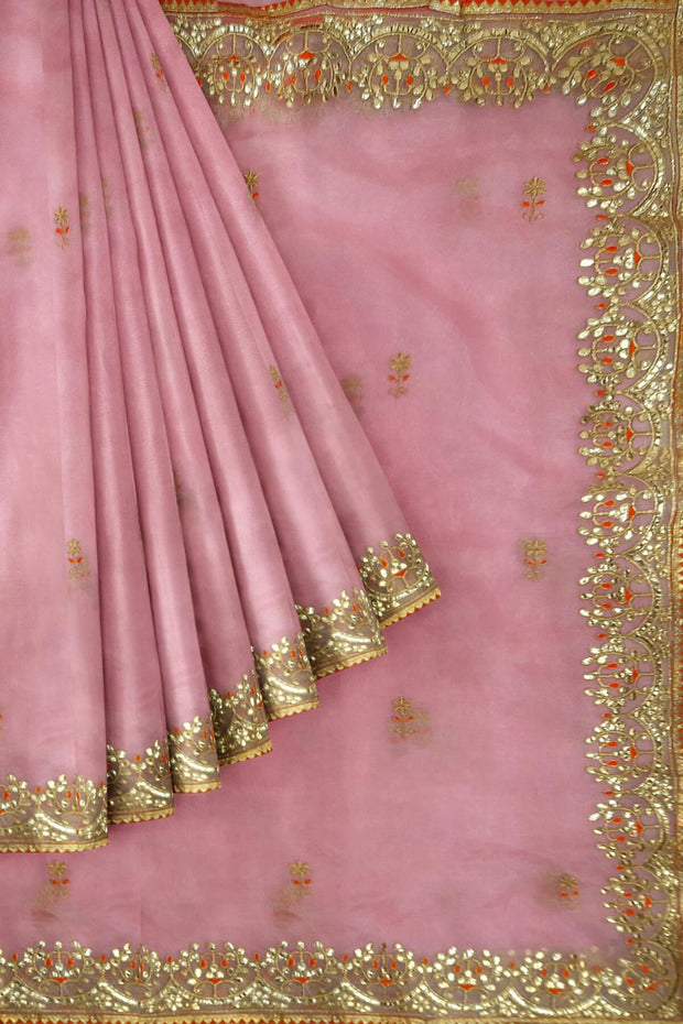 Pink organza saree with gotta patti work