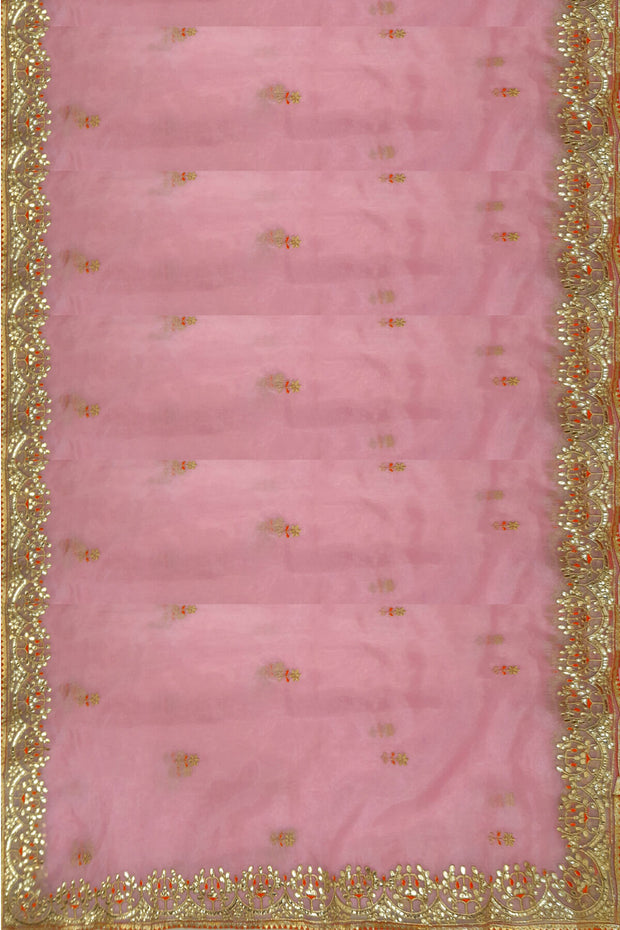 Pink organza saree with gotta patti work