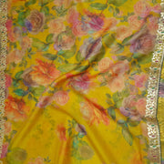 Floral printed yellow organza saree  with gotta patti work