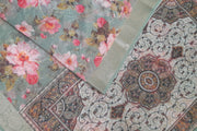 Printed organza saree in grey in floral pattern