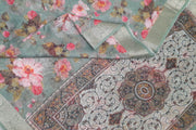 Printed organza saree in grey in floral pattern