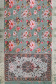 Printed organza saree in grey in floral pattern