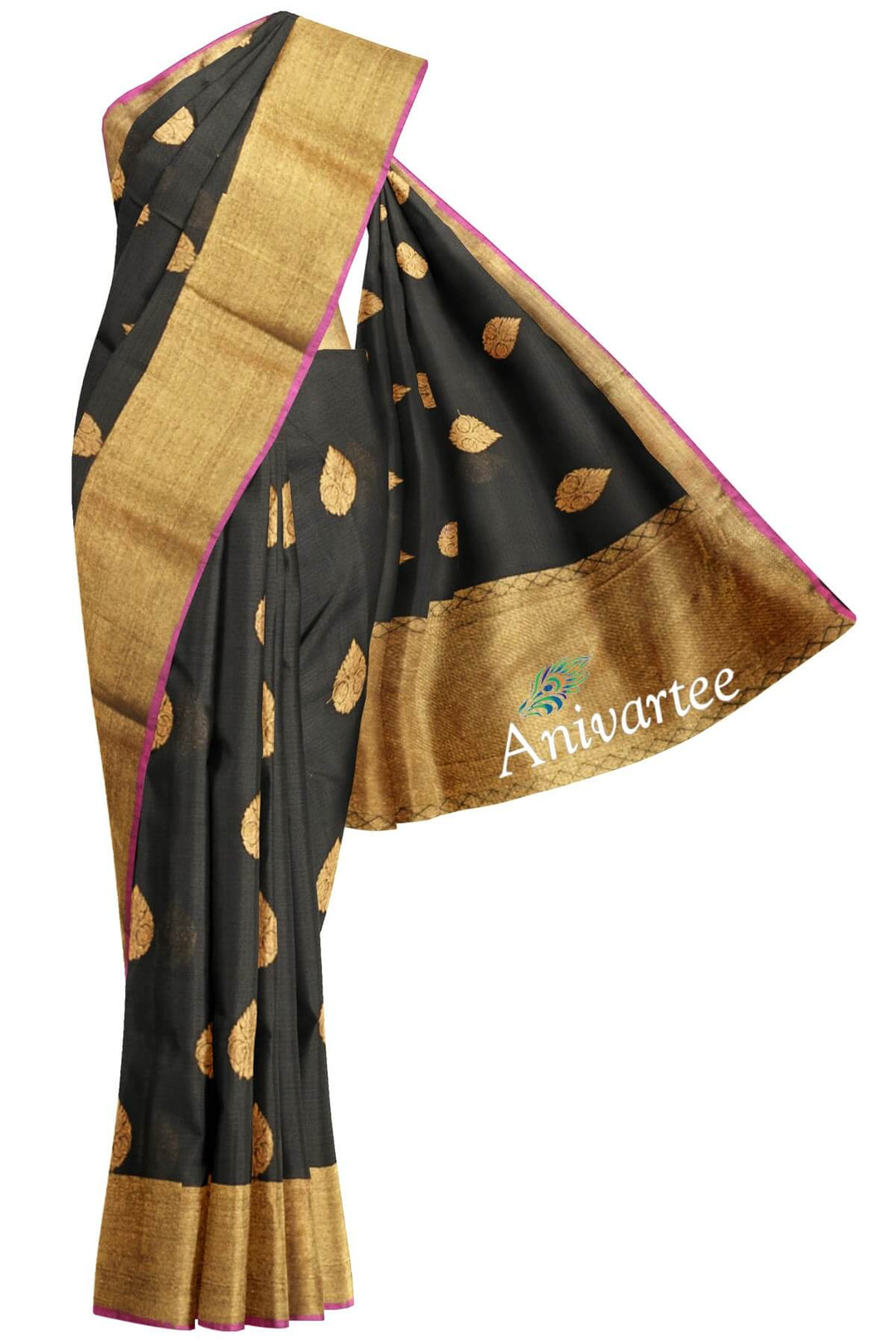 Handloom Banarasi silk cotton saree in black - Anivartee