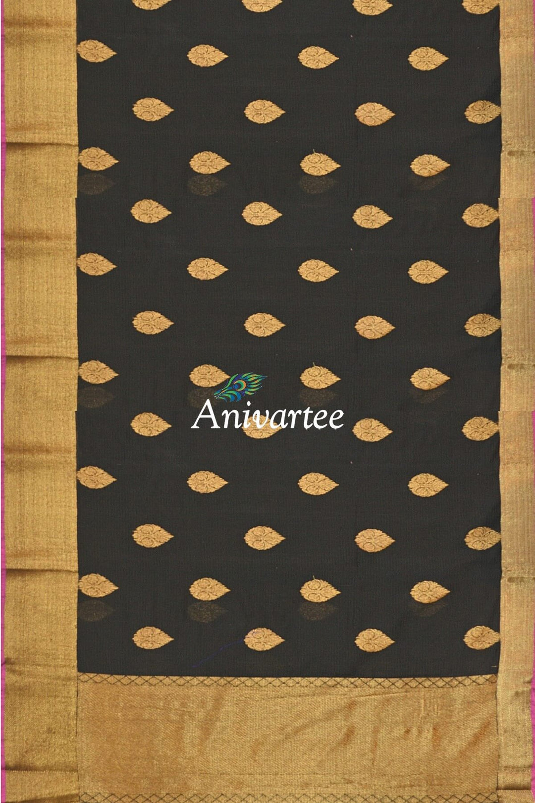 Handloom Banarasi silk cotton saree in black - Anivartee