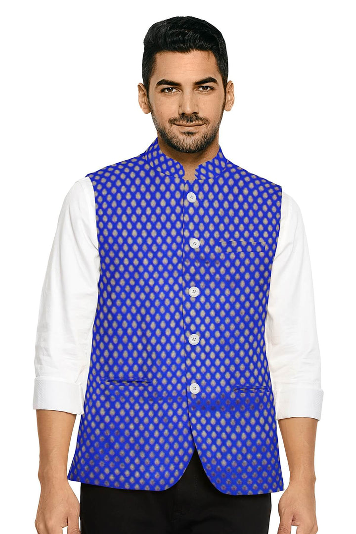 Banarasi silk fabric in blue. Available in multiples of 1M & 2.5M