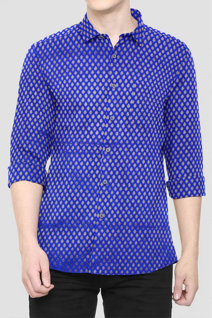 Banarasi silk fabric in blue. Available in multiples of 1M & 2.5M