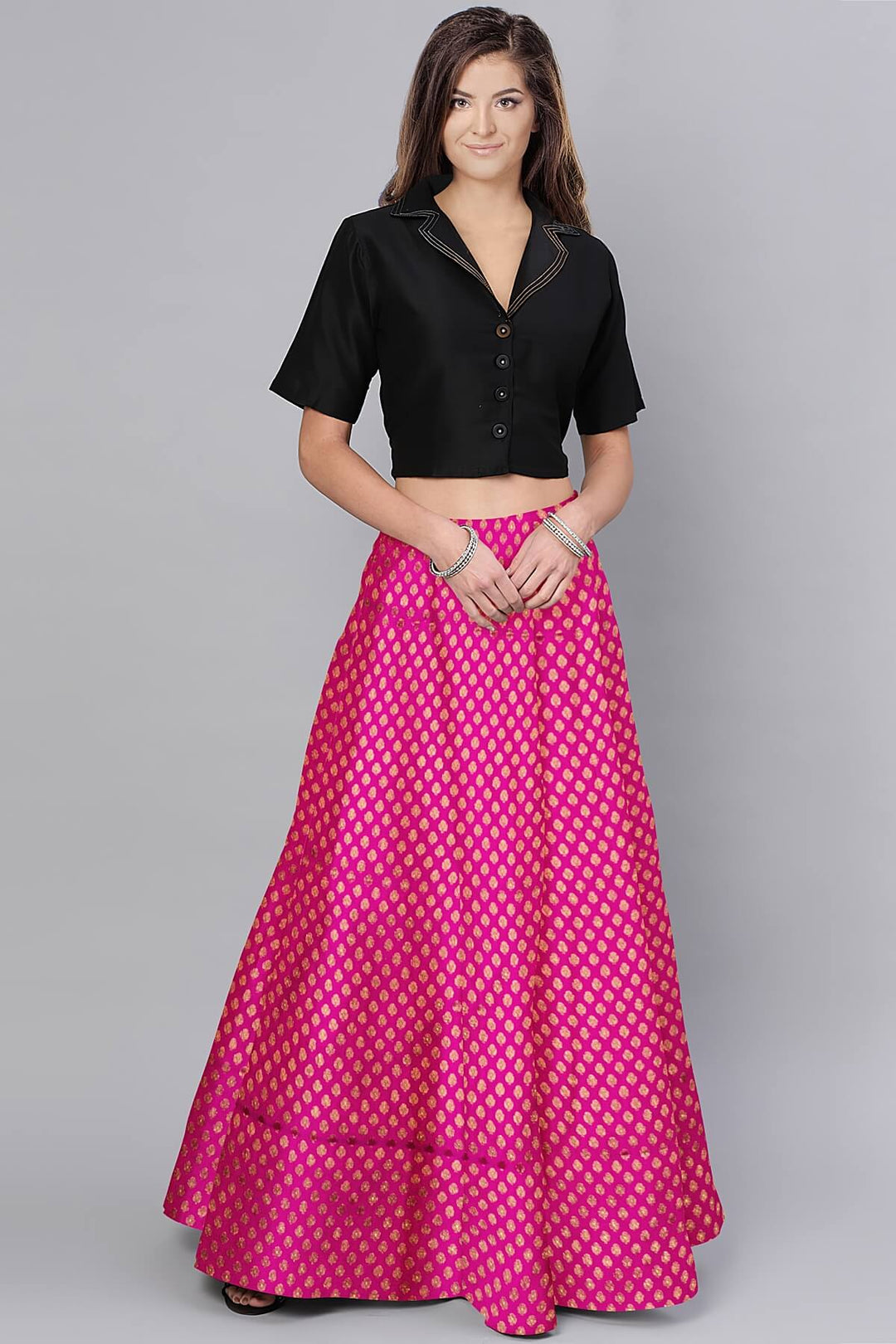 Banarasi  silk fabric in pink. Available in multiples of 1M & 2.5M