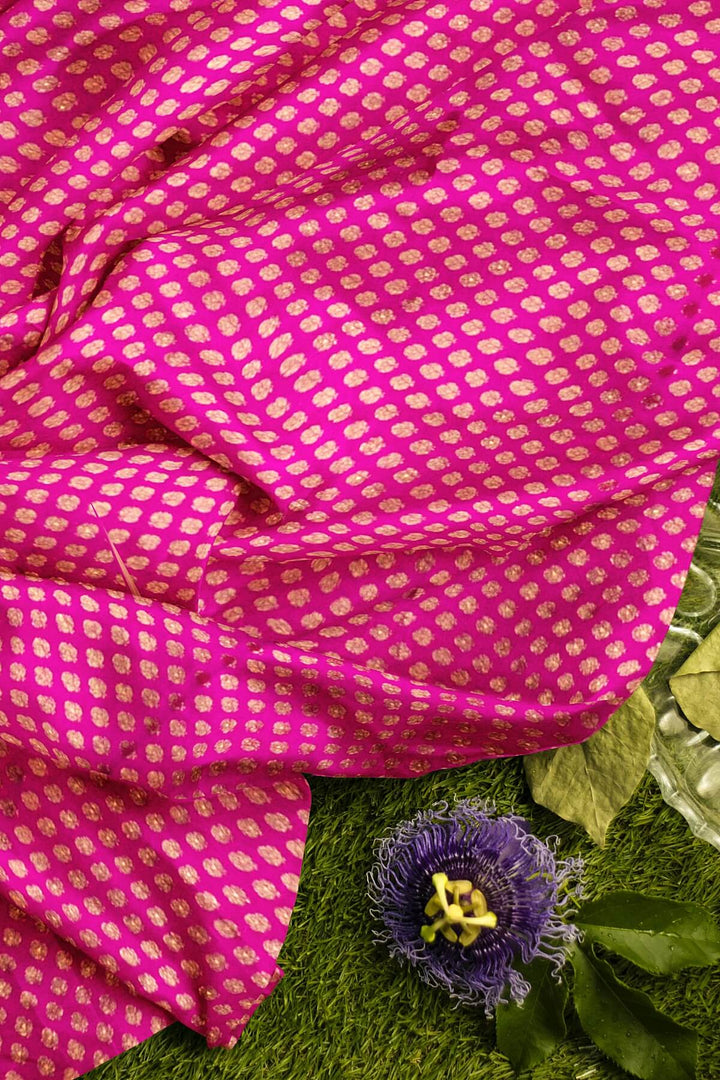 Banarasi  silk fabric in pink. Available in multiples of 1M & 2.5M