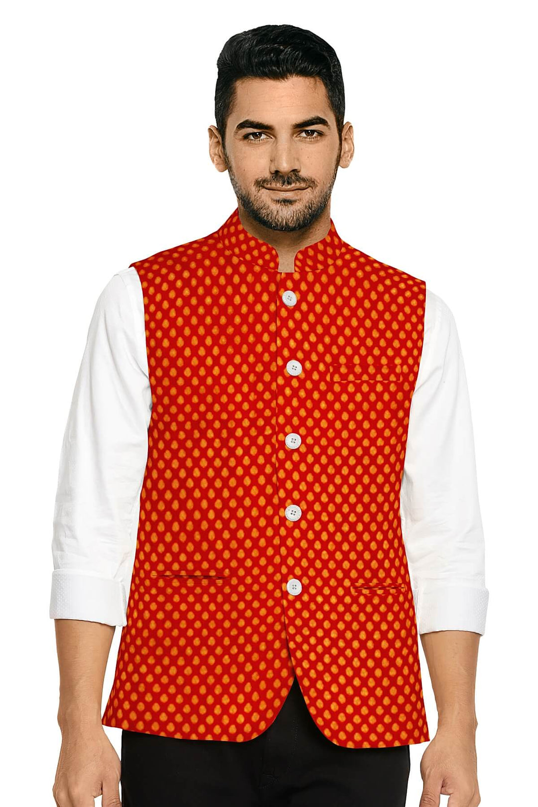 Banarasi  silk fabric in red. Available in multiples of 1M & 2.5M