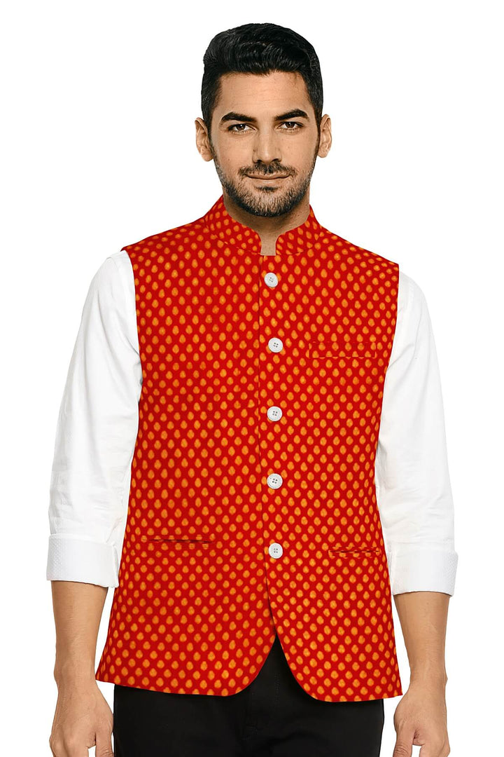 Banarasi  silk fabric in red. Available in multiples of 1M & 2.5M