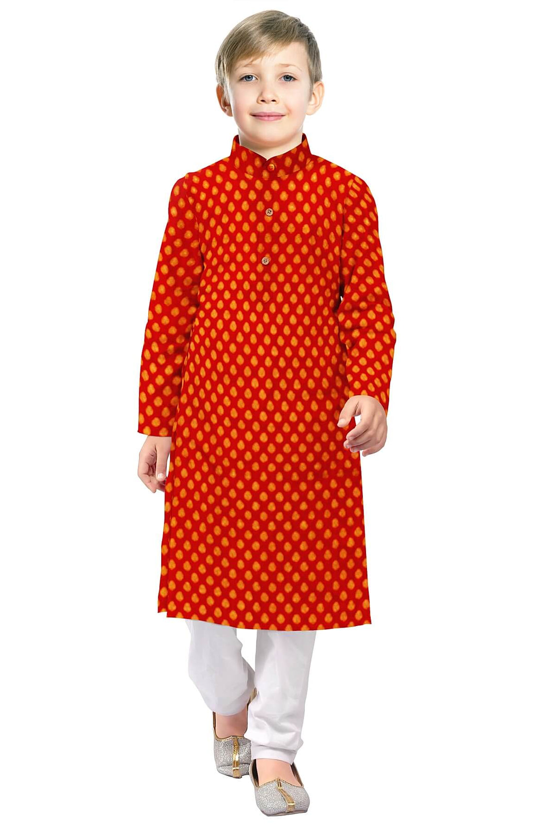 Banarasi  silk fabric in red. Available in multiples of 1M & 2.5M