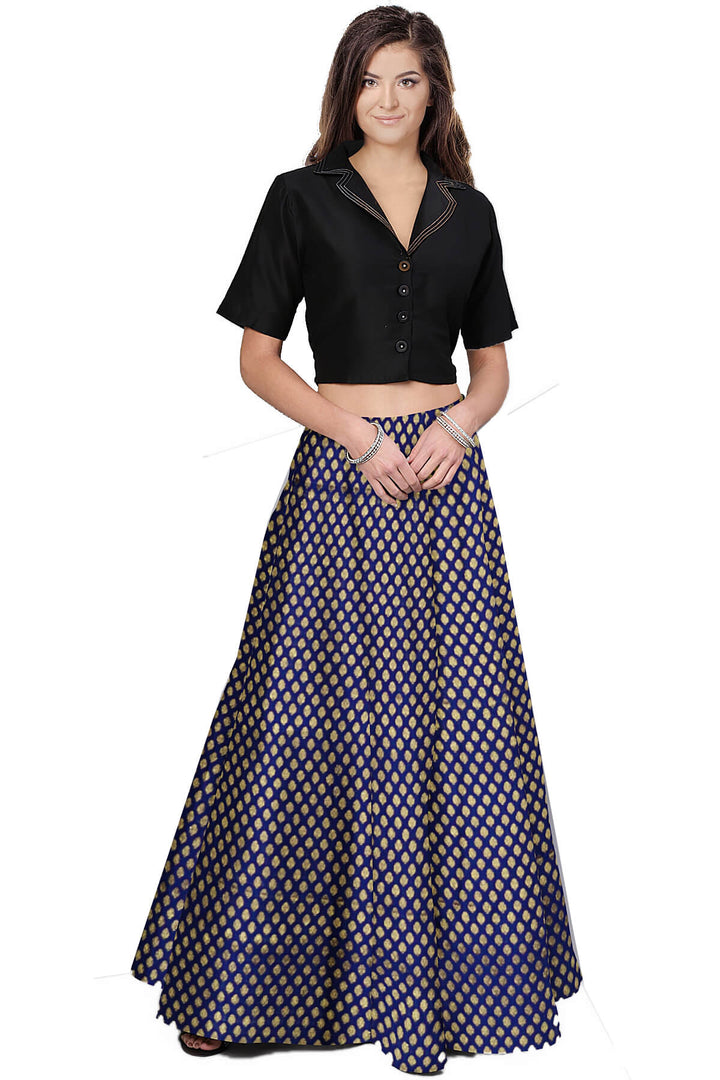 Banarasi  silk fabric in navy blue . Available in multiples of 1M & 2.5M