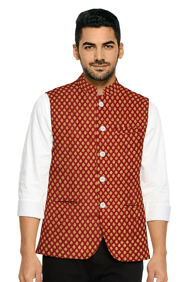 Banarasi  silk fabric in maroon . Available in multiples of 1M & 2.5M