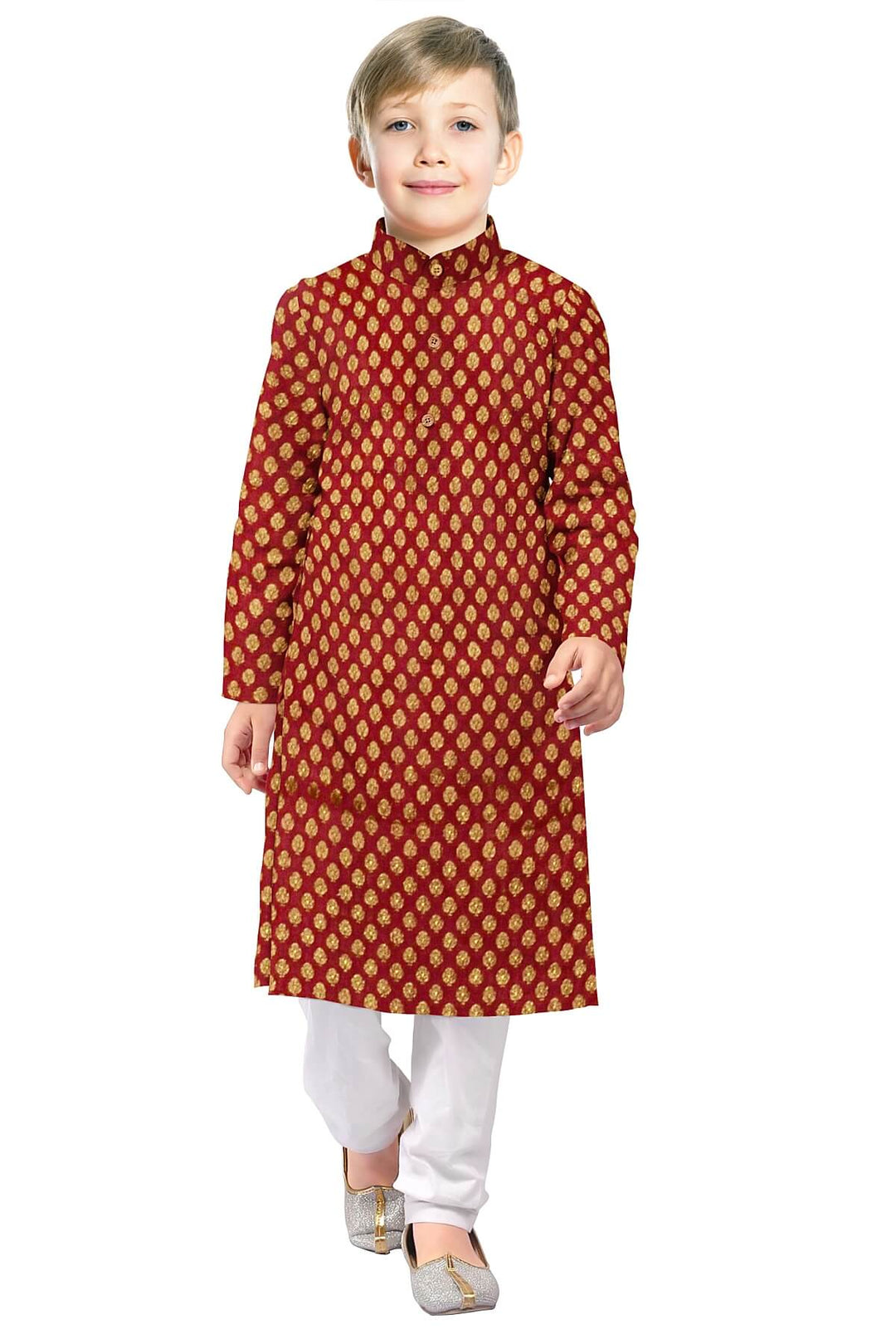 Banarasi  silk fabric in maroon . Available in multiples of 1M & 2.5M