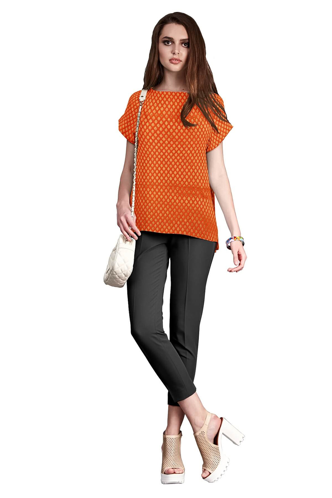 Banarasi  silk fabric in orange. Available in multiples of 1M & 2.5M