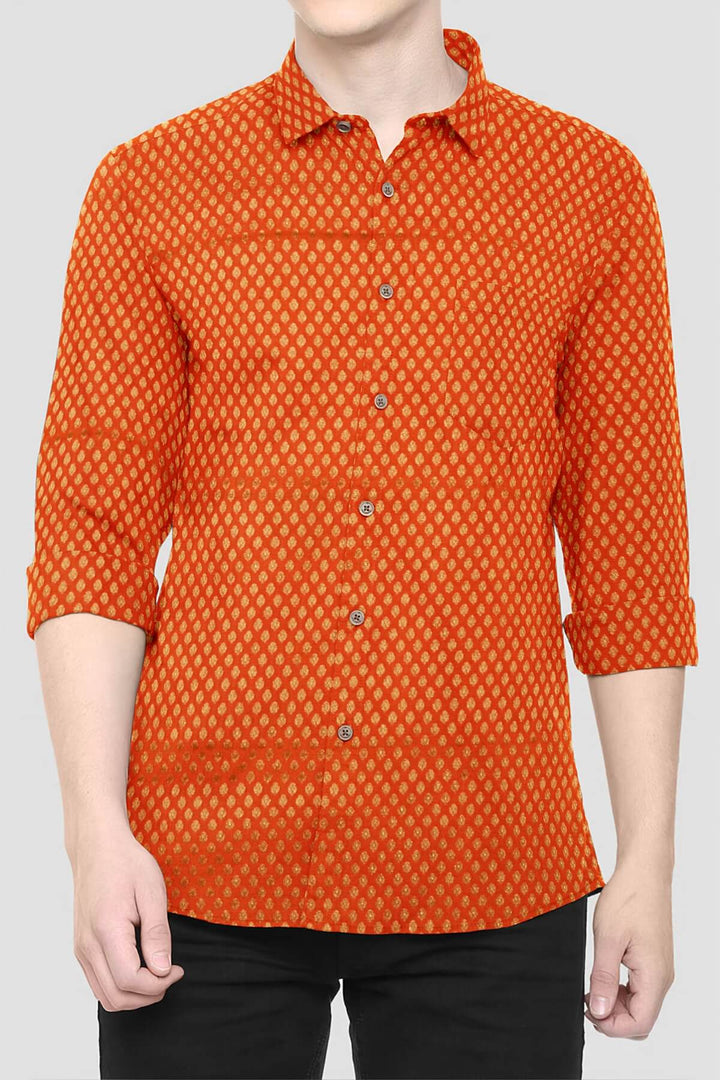 Banarasi  silk fabric in orange. Available in multiples of 1M & 2.5M