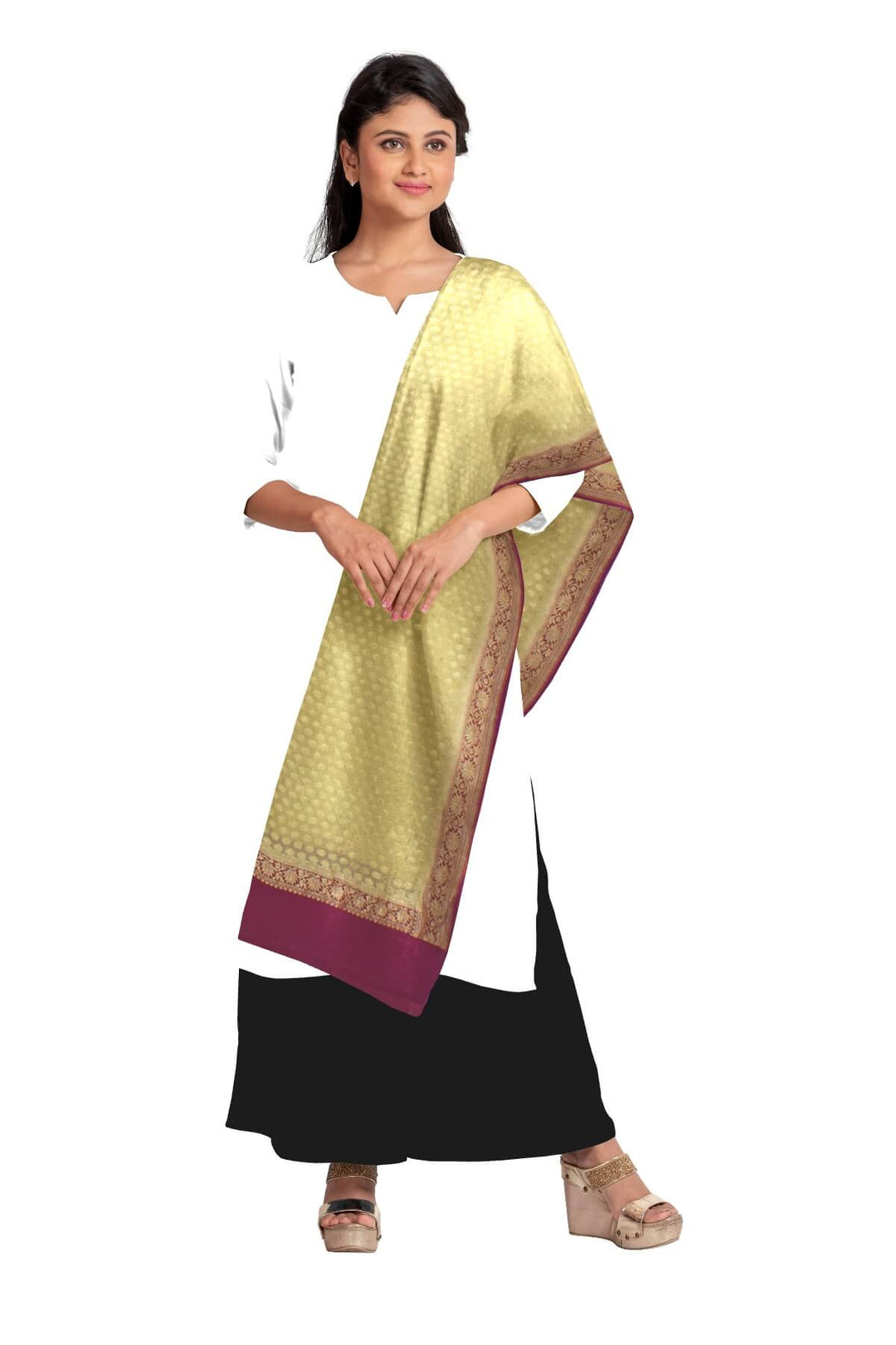 Handloom Banarasi silk georgette dupatta in  beige