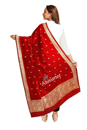Banarasi katan pure silk dupatta in red with buttis and a rich zari border