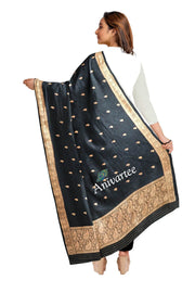 Banarasi katan pure silk dupatta in black with buttis and a rich zari border