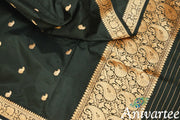 Banarasi katan pure silk dupatta in black with buttis and a rich zari border