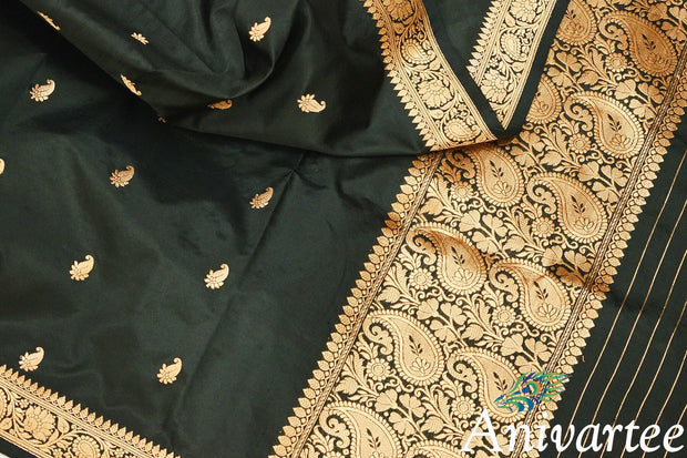 Banarasi katan pure silk dupatta in black with buttis and a rich zari border