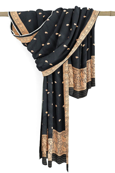 Banarasi katan pure silk dupatta in black with buttis and a rich zari border