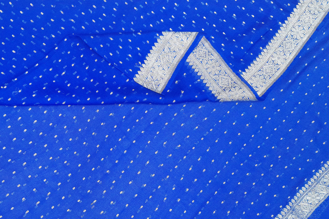 Banarasi chiffon dupatta in blue with silver zari border