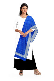 Handloom Banarasi chiffon dupatta in blue with silver zari border