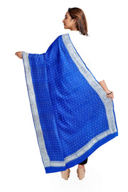 Handloom Banarasi chiffon dupatta in blue with silver zari border