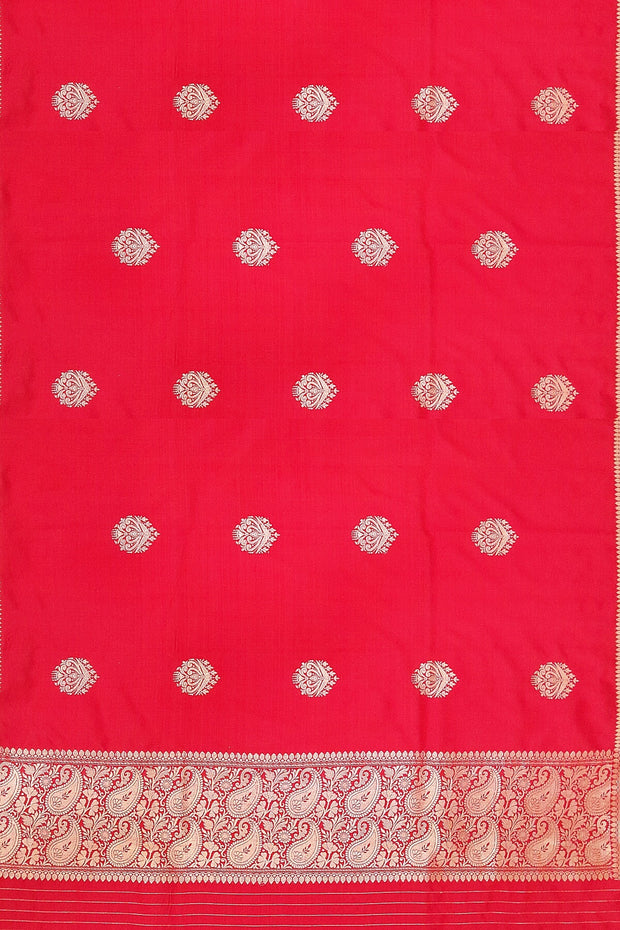 Handloom Banarasi katan pure silk dupatta in red with buttis and rich zari border