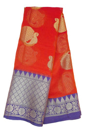 Banarasi silk organza unstitched lehenga material in pinkish orange