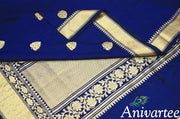 Handloom Banarasi katan pure silk saree in navy blue with big buttas