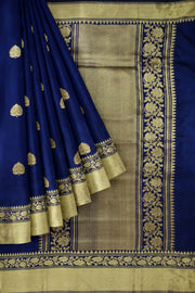 Handloom Banarasi katan pure silk saree in navy blue with big buttas