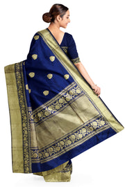 Handloom Banarasi katan pure silk saree in navy blue with big buttas