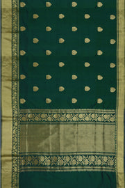 Handloom Banarasi katan pure silk saree in dark green with big buttas