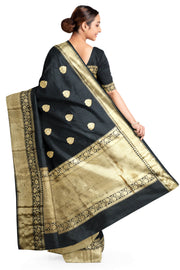 Handloom Banarasi katan pure silk saree in black with big buttas