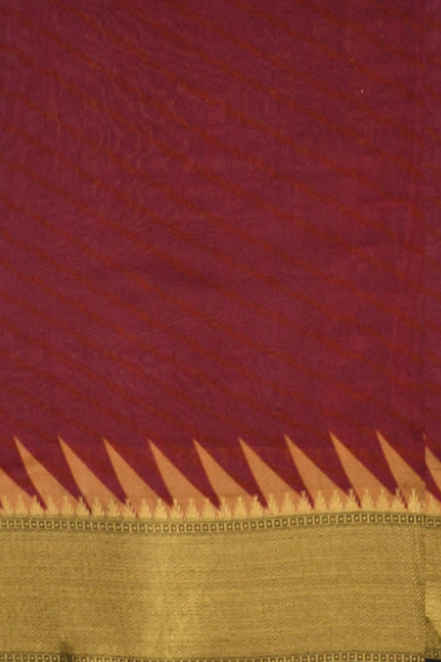Beautiful printed moonga  silk saree in burgundy with floral & bird motifs .