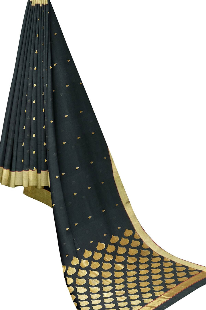 Handloom Chanderi silk cotton saree in black