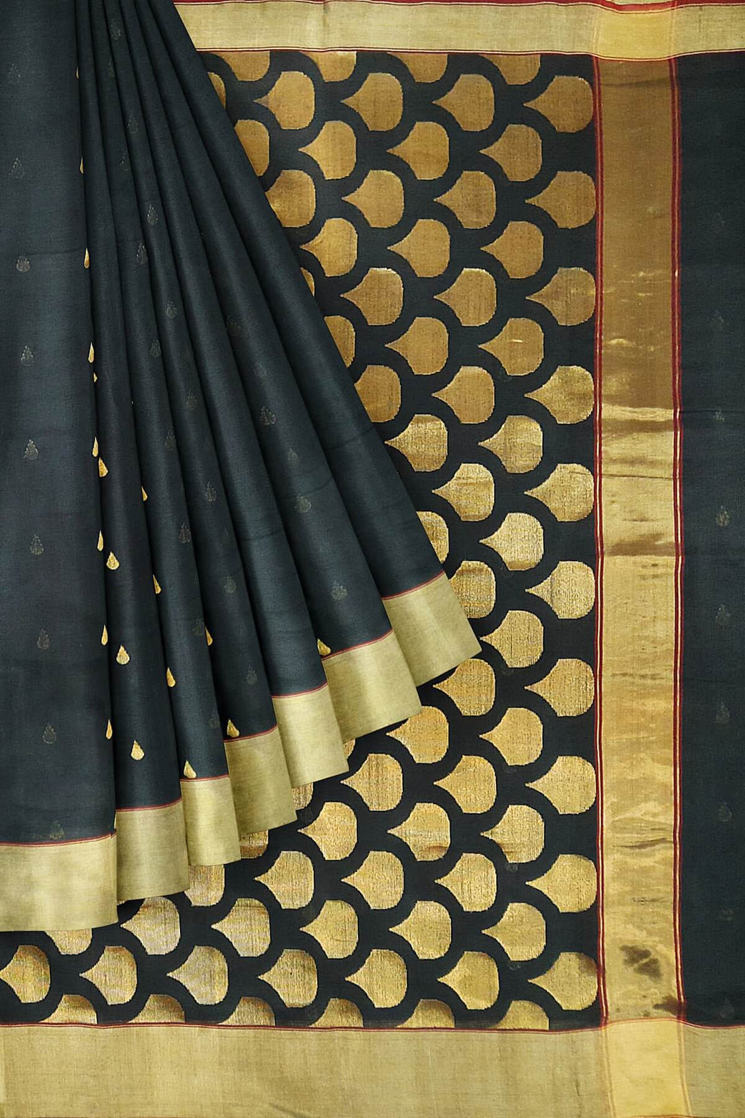 Handloom Chanderi silk cotton saree in black