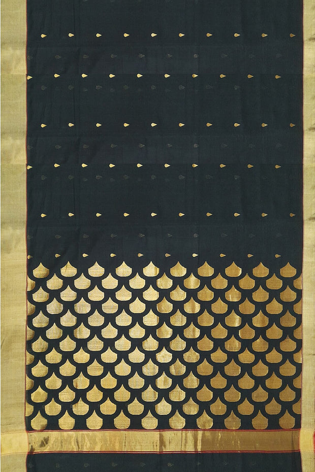 Handloom Chanderi silk cotton saree in black