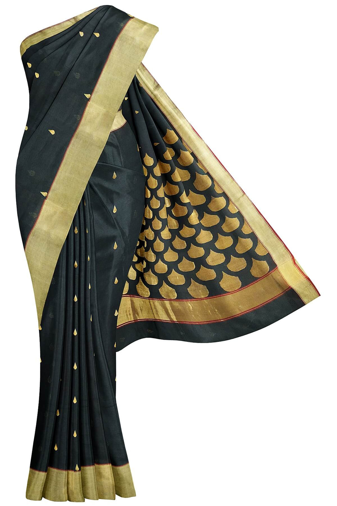 Handloom Chanderi silk cotton saree in black