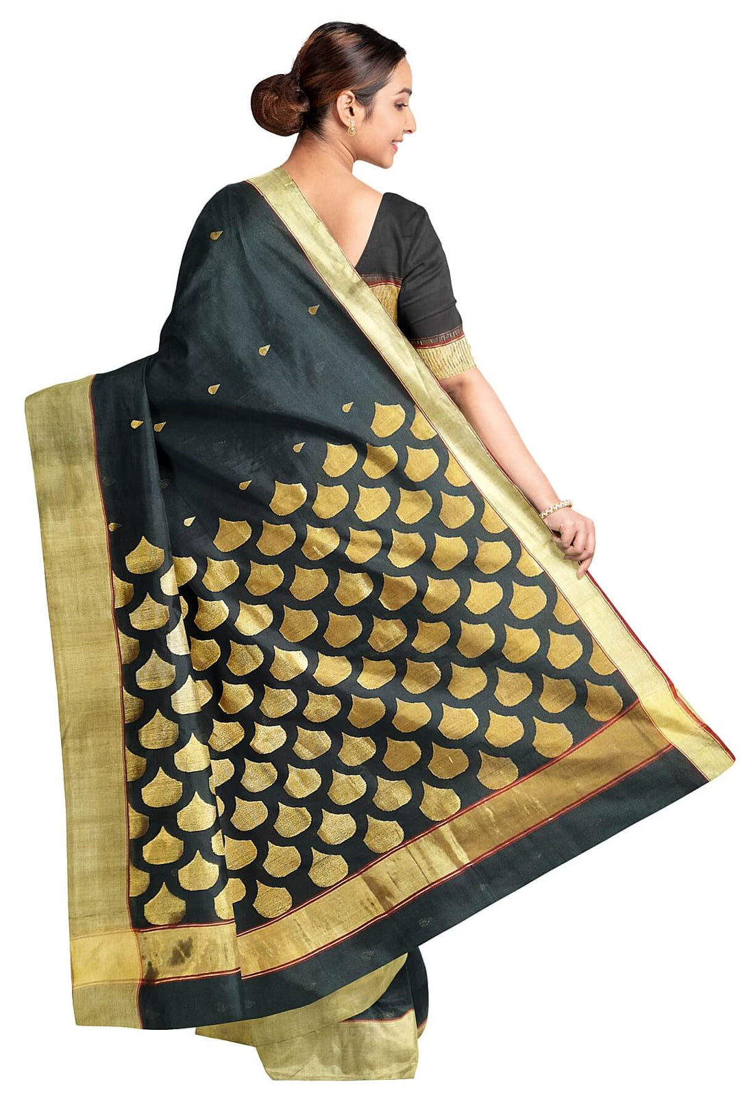 Handloom Chanderi silk cotton saree in black
